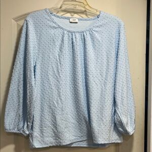 J. Crew Factory Blue Breeze Poet-sleeve Clip-dot Women's Top Blouse Sz L